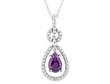 Amethyst Pendant Necklace with Diamond Accent in Sterling Silver with Chain